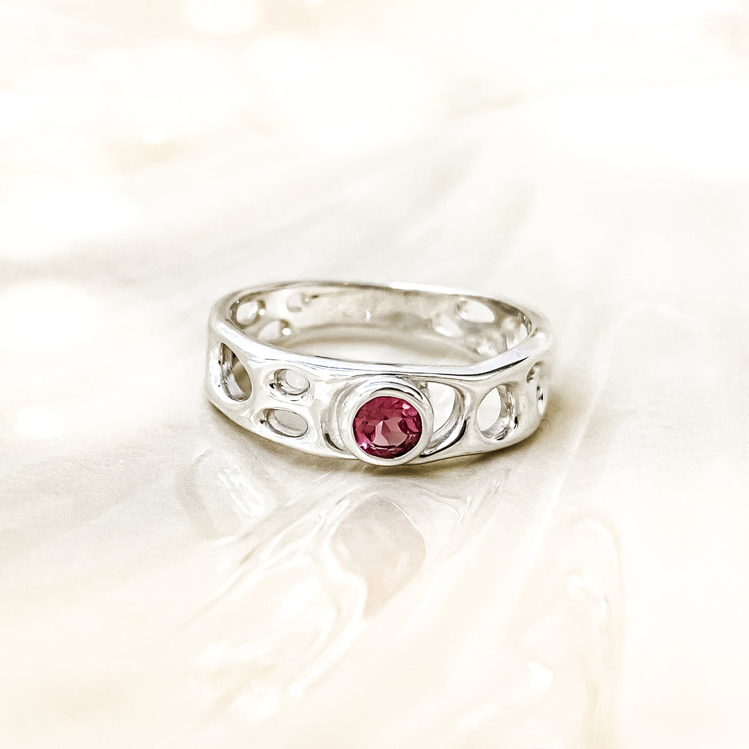 Sterling Silver Infinity Ring with Pink Tourmaline